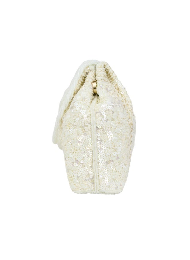 Dollar's Beaded Clutch Bag for Women RP05, Satin Luxury Handcrafted Beaded Handbag, Bridal Wedding Party Purse, Elegant Designer Formal Evening Bag, Formal Wear Accessory (Cream) - Image 3