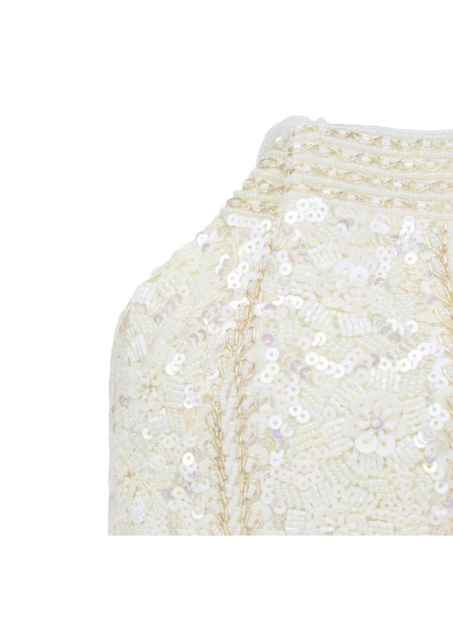 Dollar's Beaded Clutch Bag for Women RP05, Satin Luxury Handcrafted Beaded Handbag, Bridal Wedding Party Purse, Elegant Designer Formal Evening Bag, Formal Wear Accessory (Cream) - Image 2