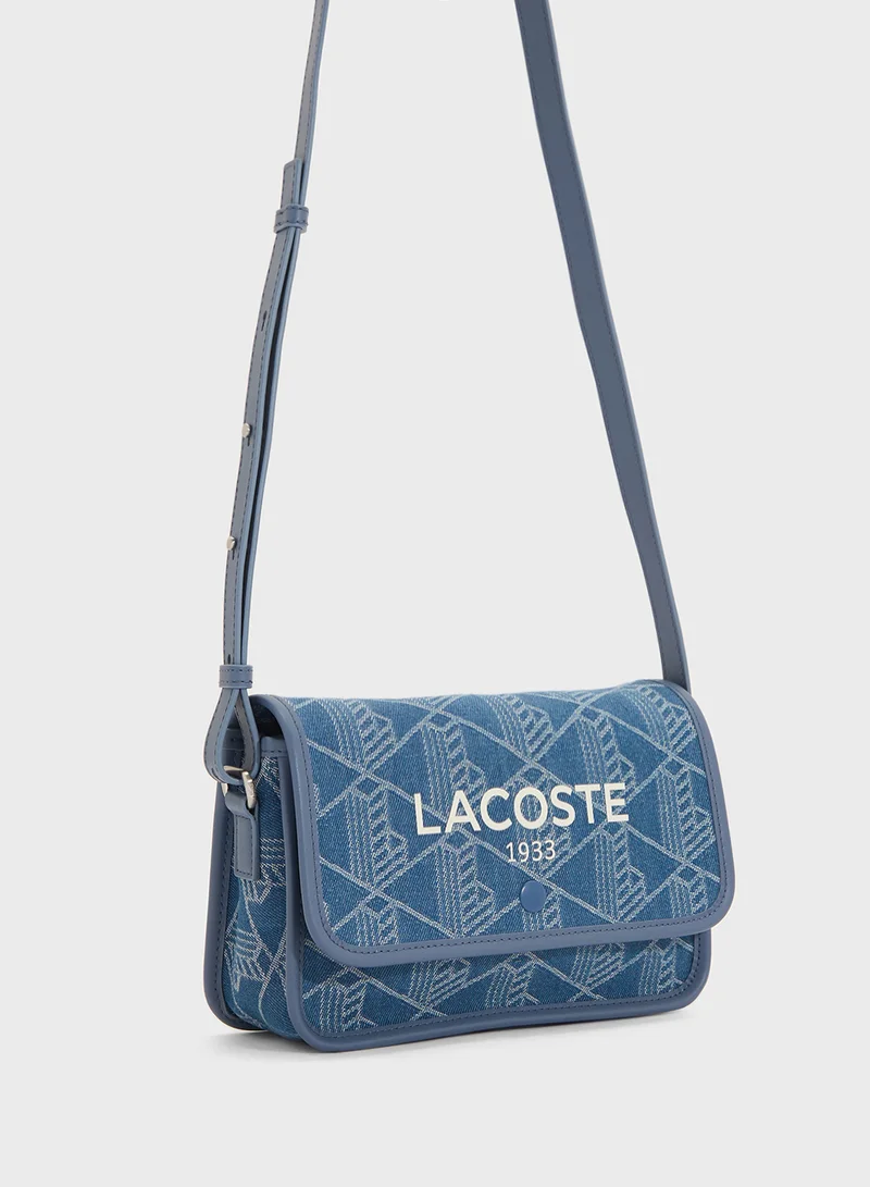 LACOSTE Monogram Denim Zip Over Crossbody