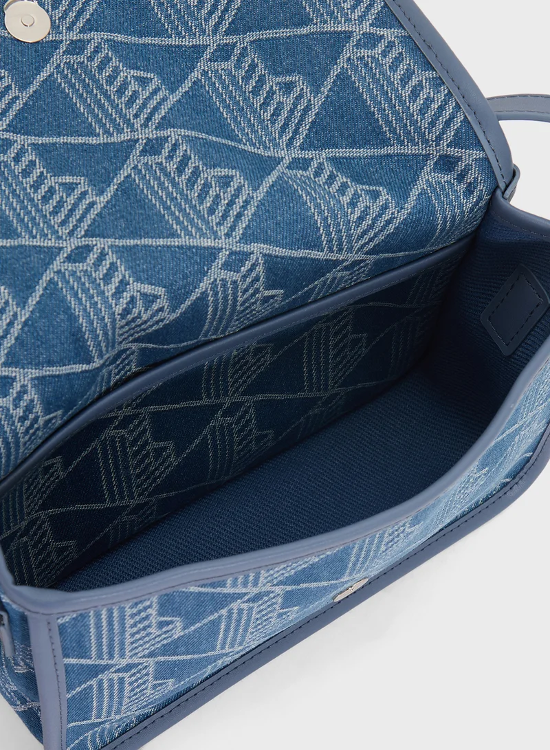 LACOSTE Monogram Denim Zip Over Crossbody