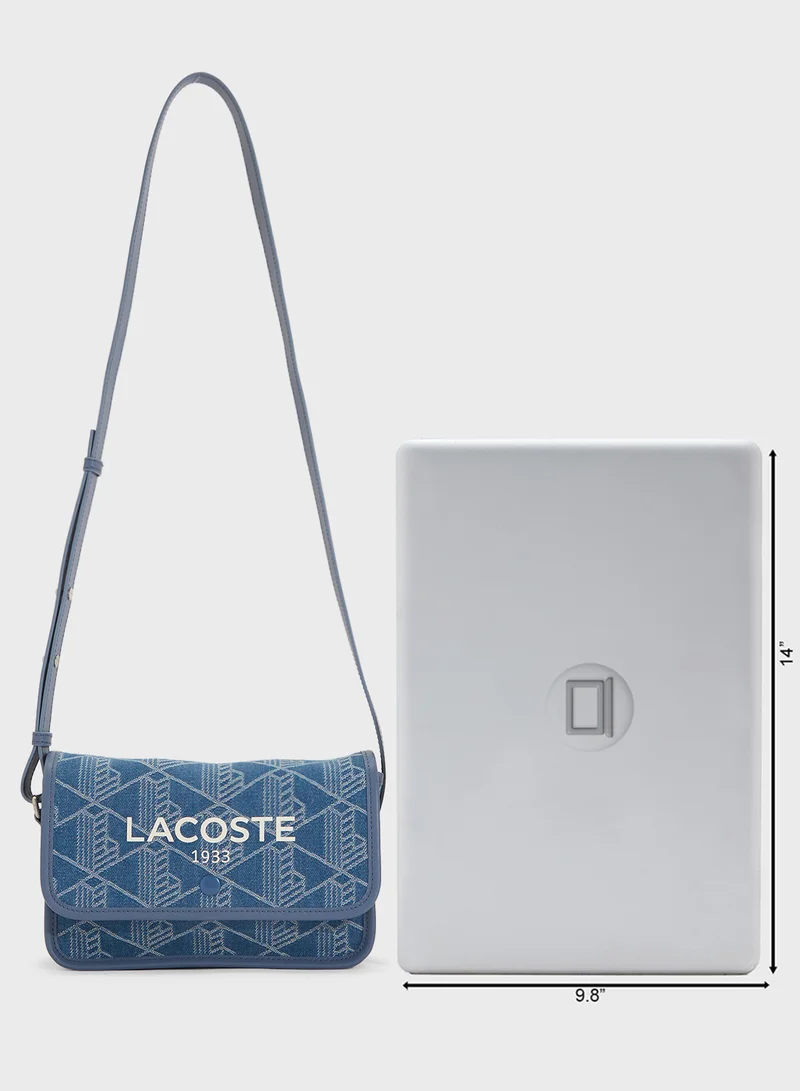 LACOSTE Monogram Denim Zip Over Crossbody