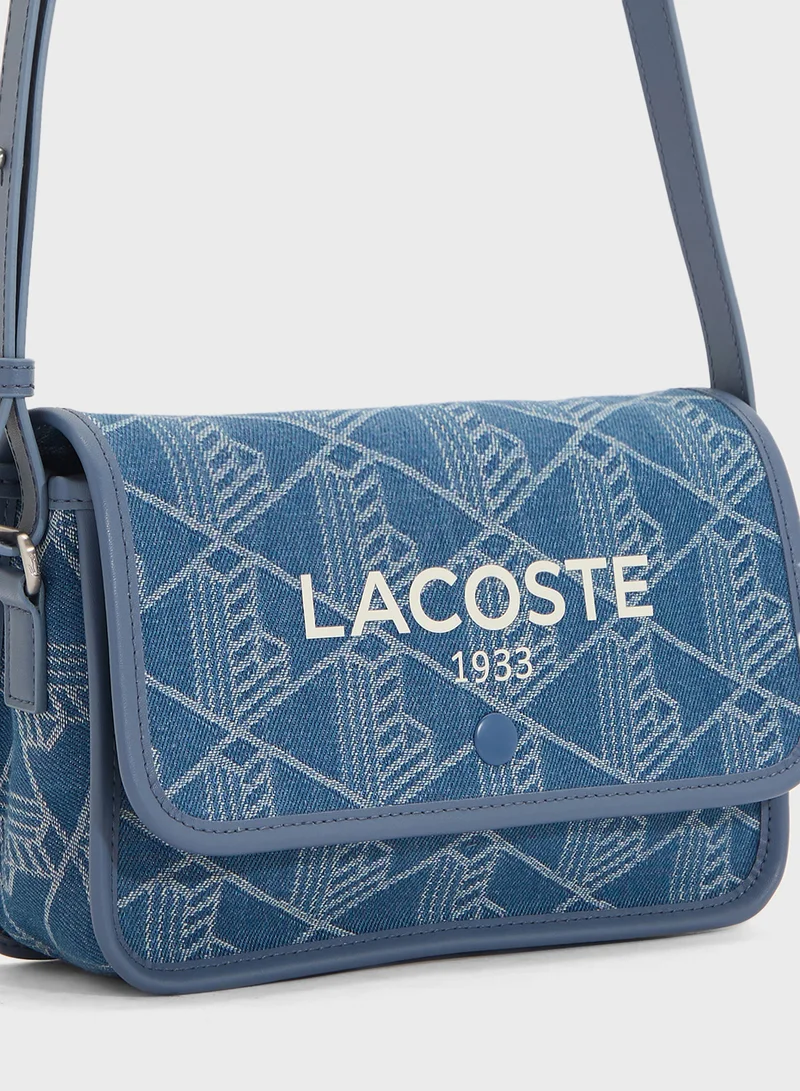 LACOSTE Monogram Denim Zip Over Crossbody
