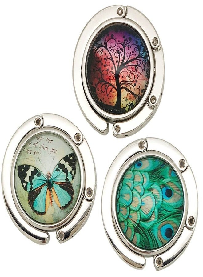 ROFLYER Purse Hook Set of 3 - Butterfly,Wish Tree,Peacock Foldable Handbag Hanger Safer Cleaner Bag, Fold Up for Easy Storage,Folding Table Hanger, with Velvet Pouch - Image 2