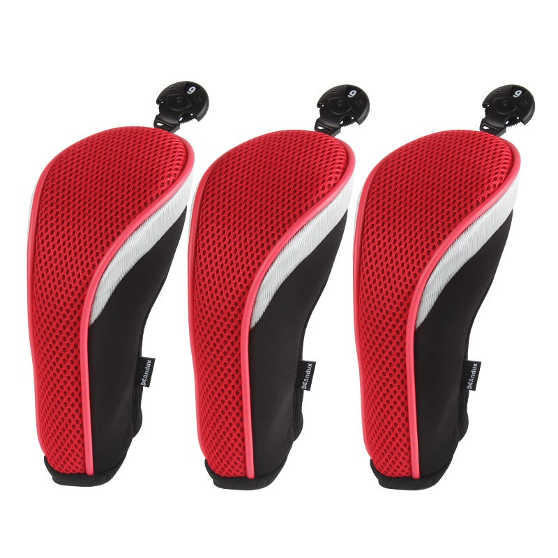 Andux Golf Hybrid Club Head Covers with Dial No. Tag Pack of 3 (All The Same Size) Black/red - Image 1