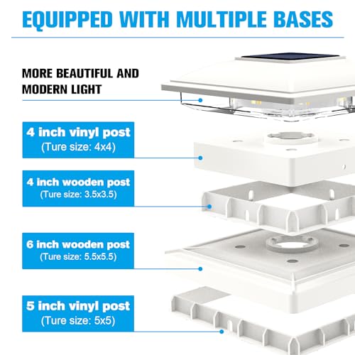VOLISUN Solar Post Cap Light Outdoor Waterproof 12pack,Solar Fence - Post Lights for 4x4 5x5 6x6 Wooden/Vinyl Post,White Deck Cap Light Solar Powered with Warm White for Garden/Patio/Porch - Image 2