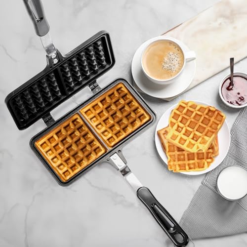 Dicunoy Non-stick StoveTop Waffle Maker, 8" Portable Aluminum Pan for Sandwich Toaster, Breakfast - Image 3