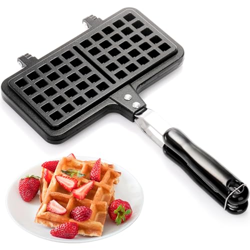 Dicunoy Non-stick StoveTop Waffle Maker, 8" Portable Aluminum Pan for Sandwich Toaster, Breakfast - Image 1
