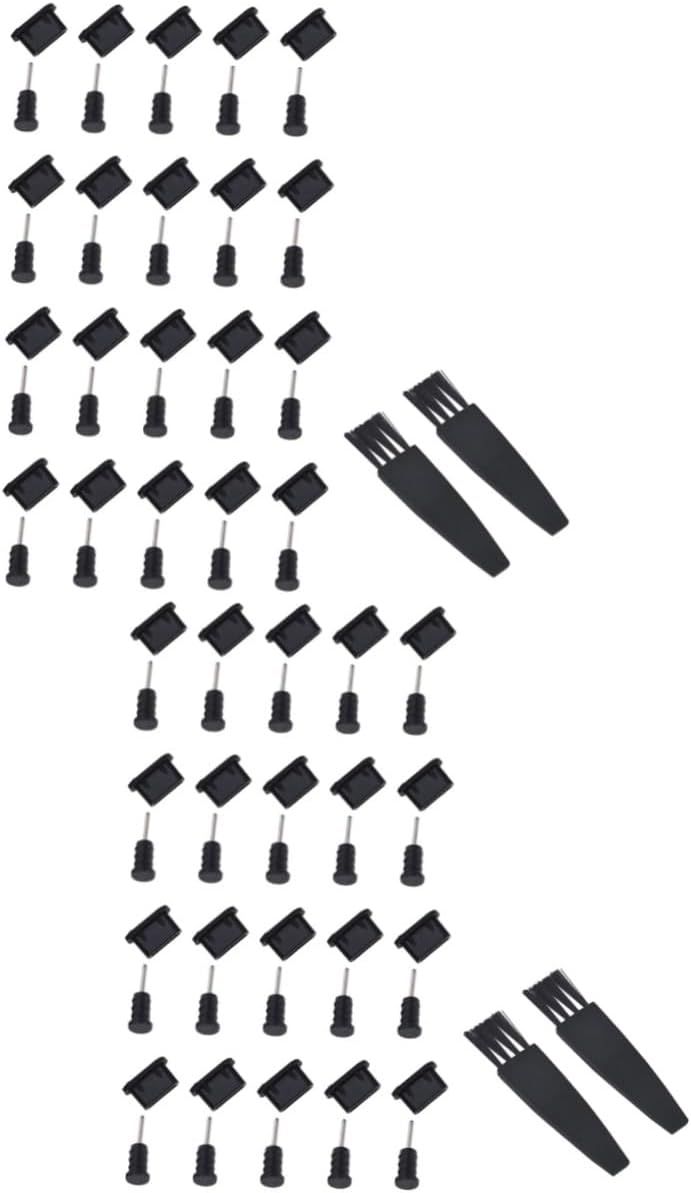 Housoutil 40 Pairs Type C USB Stoppers Phone Accessories Earphone Protective Plugs Easy Installation Random Styles Cleaning Brushes Included Black 1.4 X 0.4 Cm 2 Pairs - Image 1