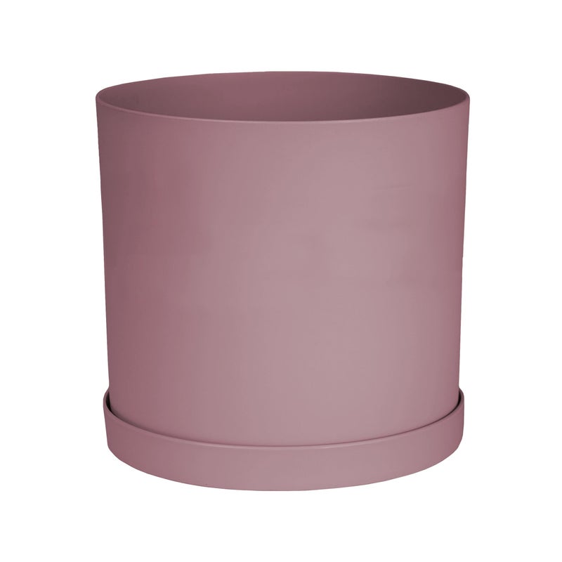 Bloem Mathers 12" Dusty Rose Round Modern Resin Garden Planter Pot with Drainage Holes and Removable Saucer Tray Included - Image 1