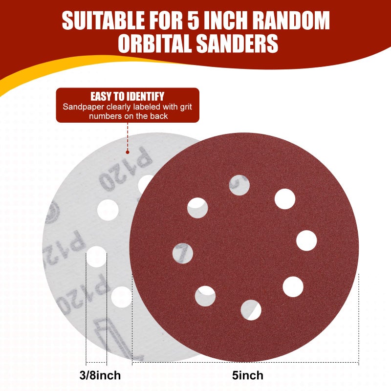 YNZDRWA 70 PCS 5 Inch Sanding Discs, 40 80 120 180 240 320 400 600 800 Grit Hook and Loop Sandpaper for Random Orbital Sander - Image 3