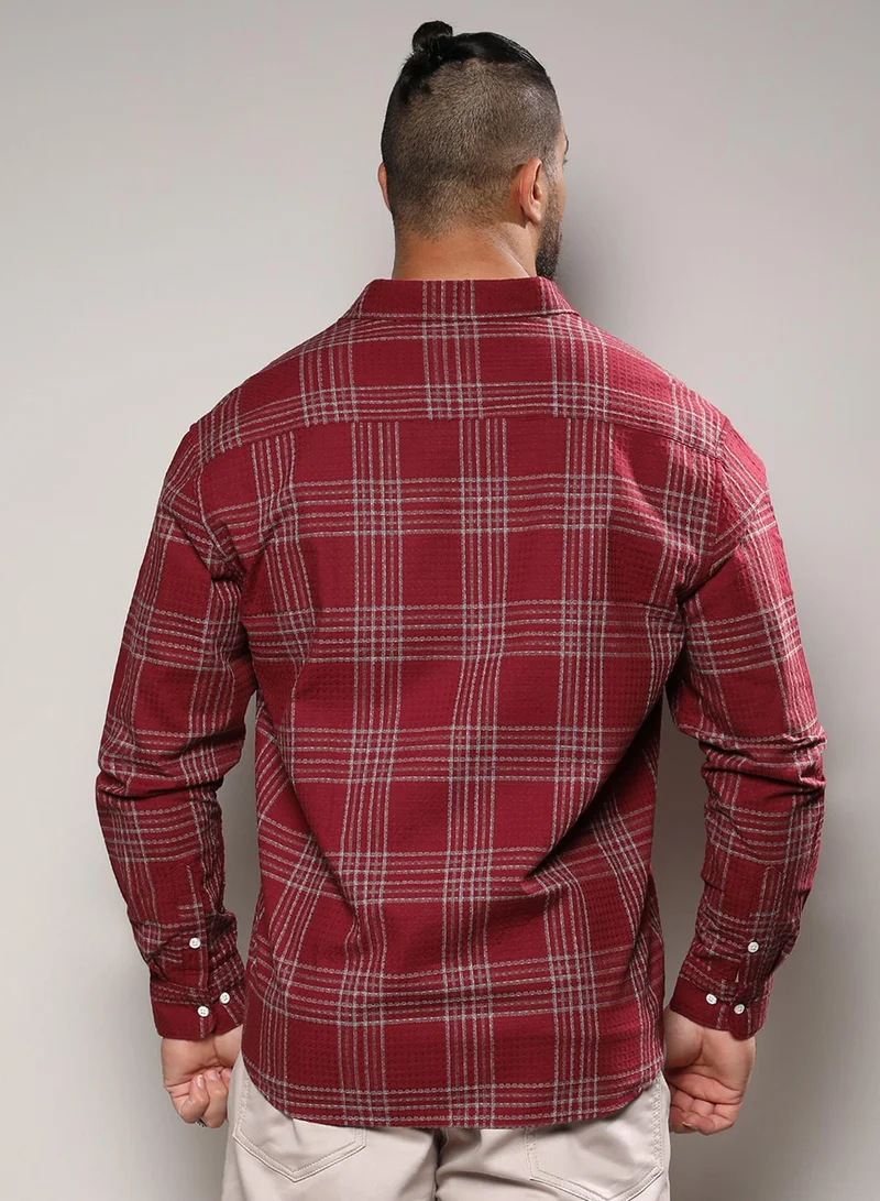 Instafab Plus Instafab Plus Men's Maroon Red Chalk Tartan Plaid Shirt For Casual Wear | Spread Collar | Long Sleeve | Button Closure | Cotton Blend Shirt Crafted With Comfort Fit For Everyday Wear
