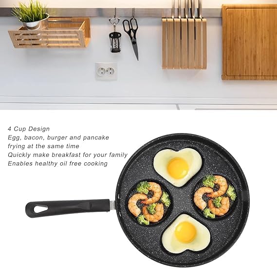 SHOPECOM 4 Hole 3in1 Breakfast Maker NonStick Egg Frying Pan for Home Kitchen Small Egg Poacher pan Half Fry Egg pan for Omelets uttapam Pancake 4 Hole Pancake Pan Fried Egg Burger Pan