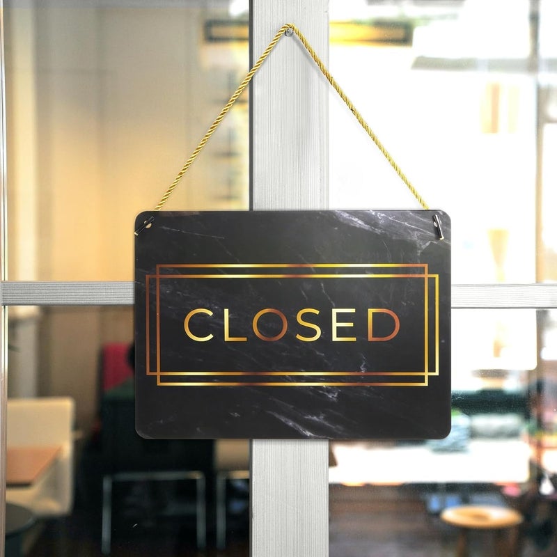Al Raied ARS® Double Sided Open and Closed Sign for Businesses, Marble Print - 22x29 cm Hanging Sign (2 Pack) - Image 2