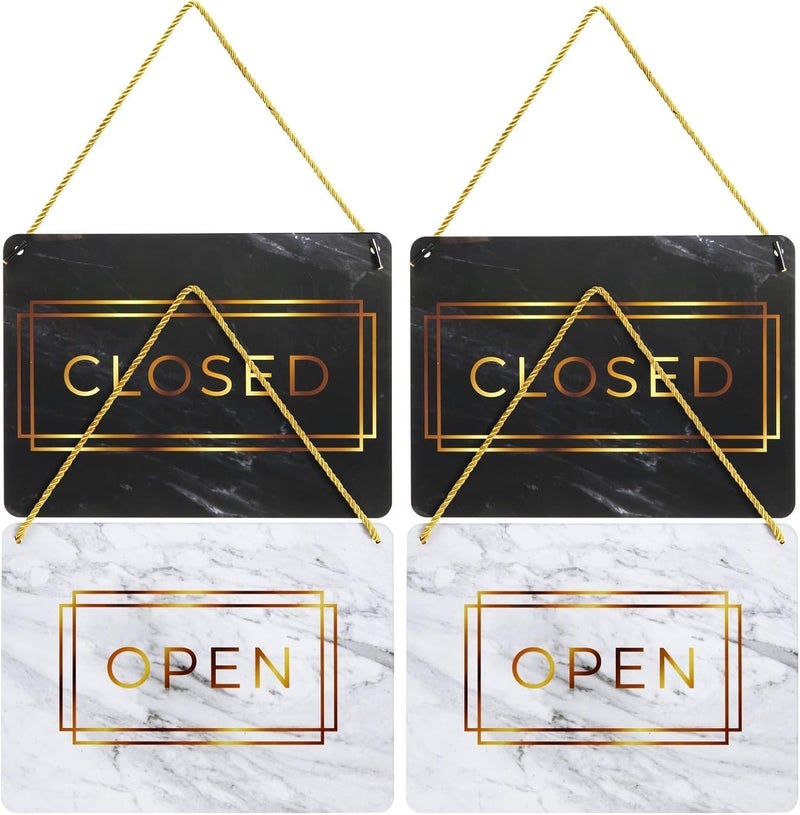 Al Raied ARS® Double Sided Open and Closed Sign for Businesses, Marble Print - 22x29 cm Hanging Sign (2 Pack) - Image 1