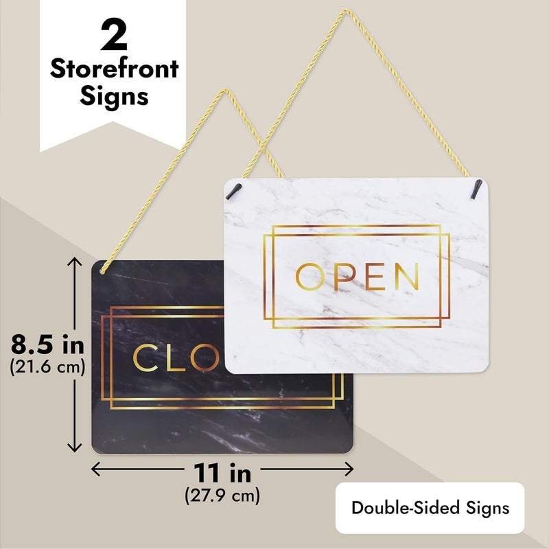 Al Raied ARS® Double Sided Open and Closed Sign for Businesses, Marble Print - 22x29 cm Hanging Sign (2 Pack) - Image 3