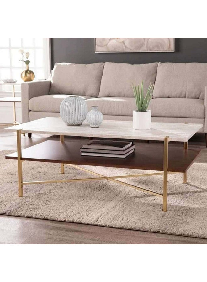Al Home Coffee Table 110x60x45 cm - Brown and white - Image 1