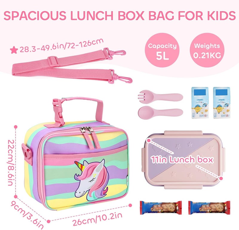 Vaschy Lunch Box Bag for Kids, Reusable Insulated Lunch Box Containers Coolers for Toddler Boys and Girls with Detachable Shoulder Strap for Daycare School Rainbow Unicorn - Image 2