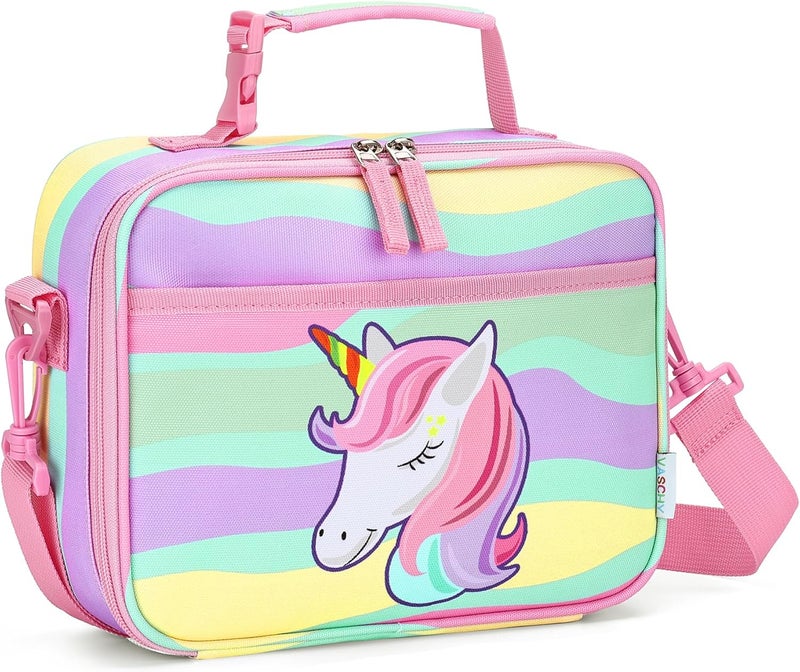 Vaschy Lunch Box Bag for Kids, Reusable Insulated Lunch Box Containers Coolers for Toddler Boys and Girls with Detachable Shoulder Strap for Daycare School Rainbow Unicorn - Image 1