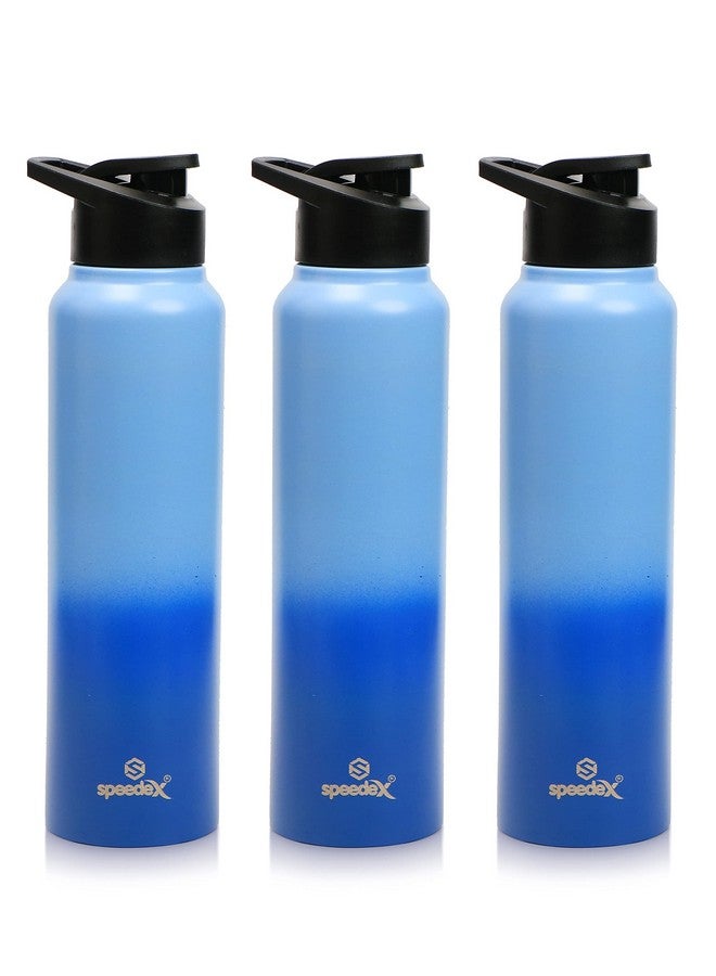 Speedex Stainless Steel Water Bottle 1 Ltr For Kids, Boys, Girls, 1 Litre Bottles for Gym, Sports, Fridge Use, School & Office (Sipper Cap - Set of 3, Blue Blue)