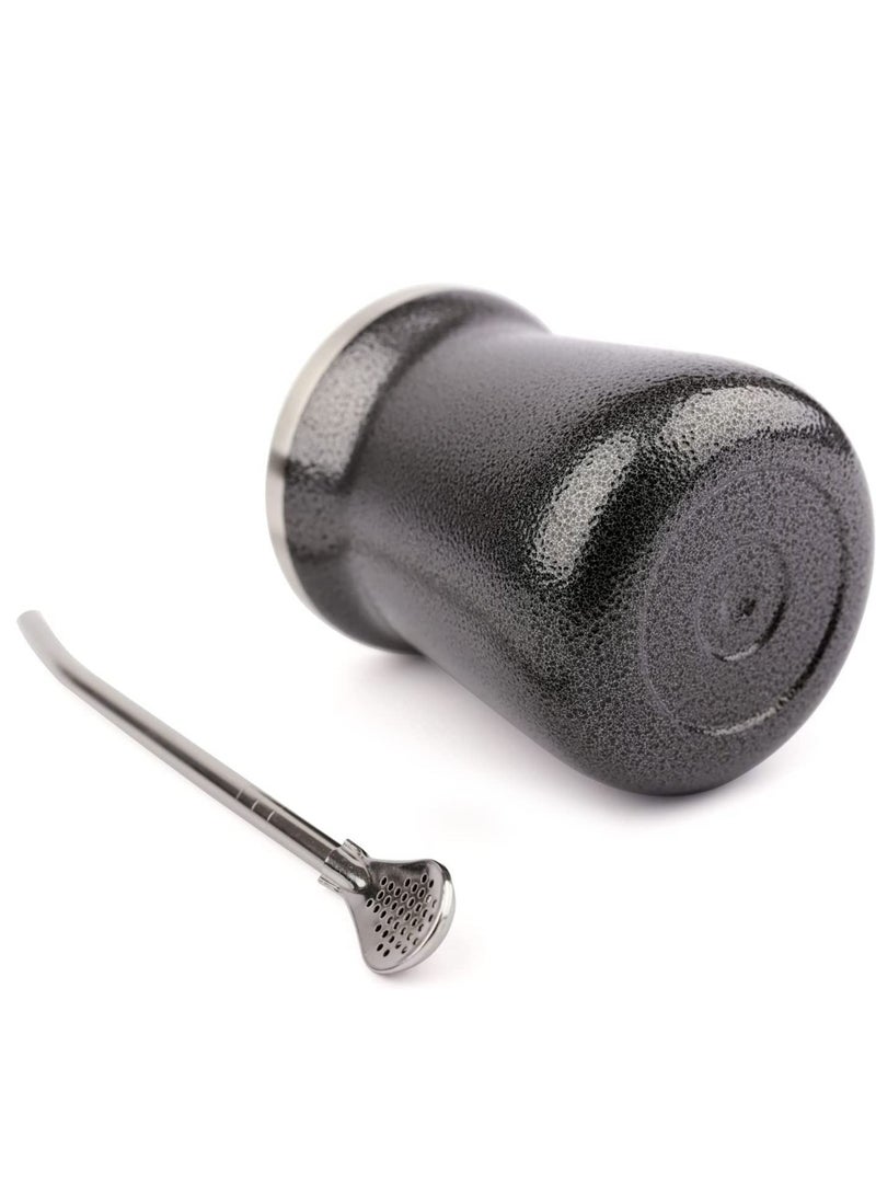 NIBEMINENT Yerba Mate Cup 8oz Black Set Stainless Steel Gourd Double Walled Tea With Bombilla Straw - Image 5