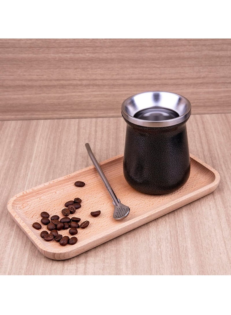 NIBEMINENT Yerba Mate Cup 8oz Black Set Stainless Steel Gourd Double Walled Tea With Bombilla Straw - Image 3