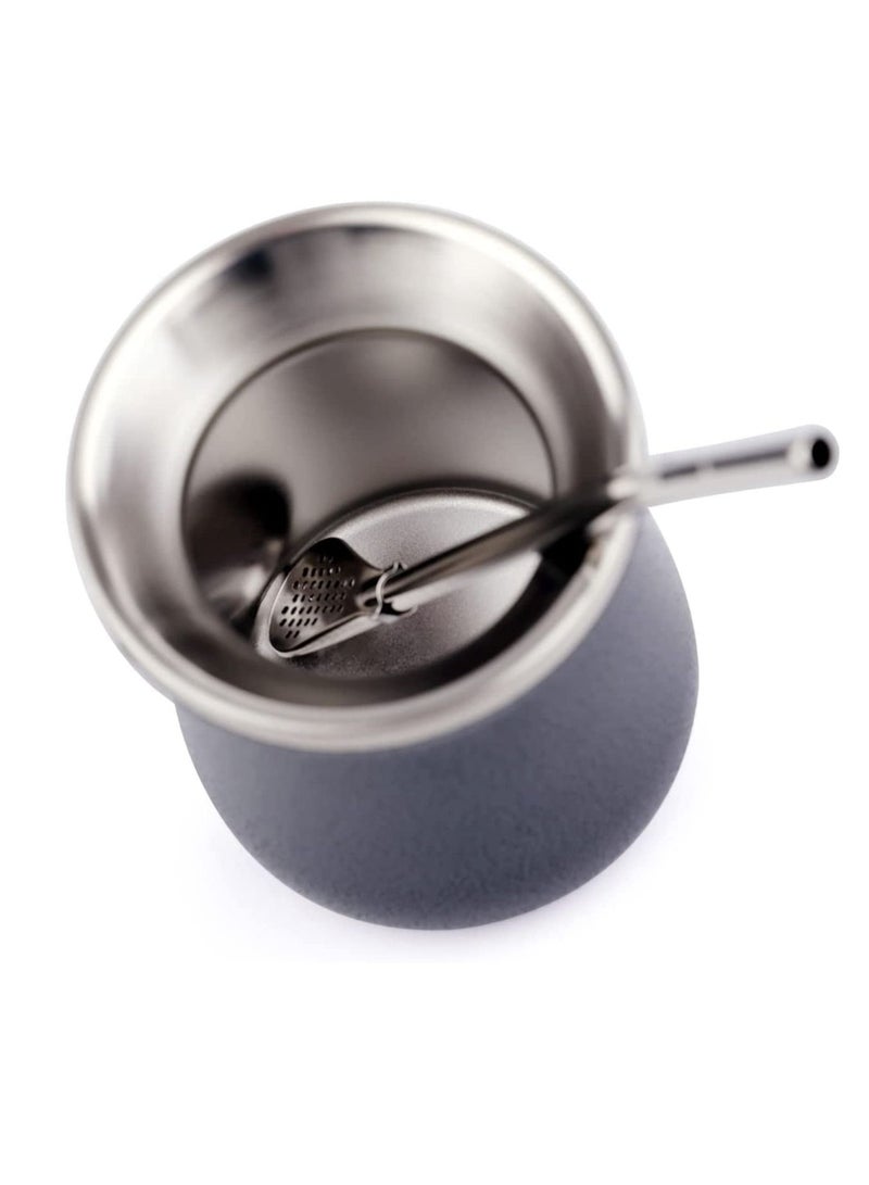 NIBEMINENT Yerba Mate Cup 8oz Black Set Stainless Steel Gourd Double Walled Tea With Bombilla Straw - Image 4