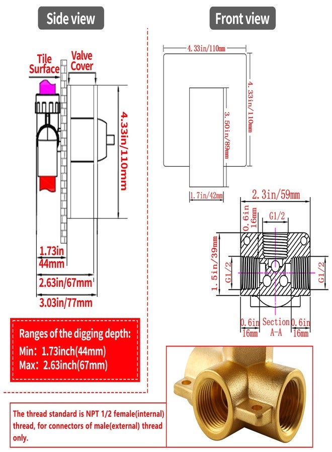 SKOWLL Shower Valve Kit Brushed Gold Shower Handle Valve Trim Kit, Wall Mount Single Function Shower Mixer Control Valve Kit Rough-in Valves Included - Image 3