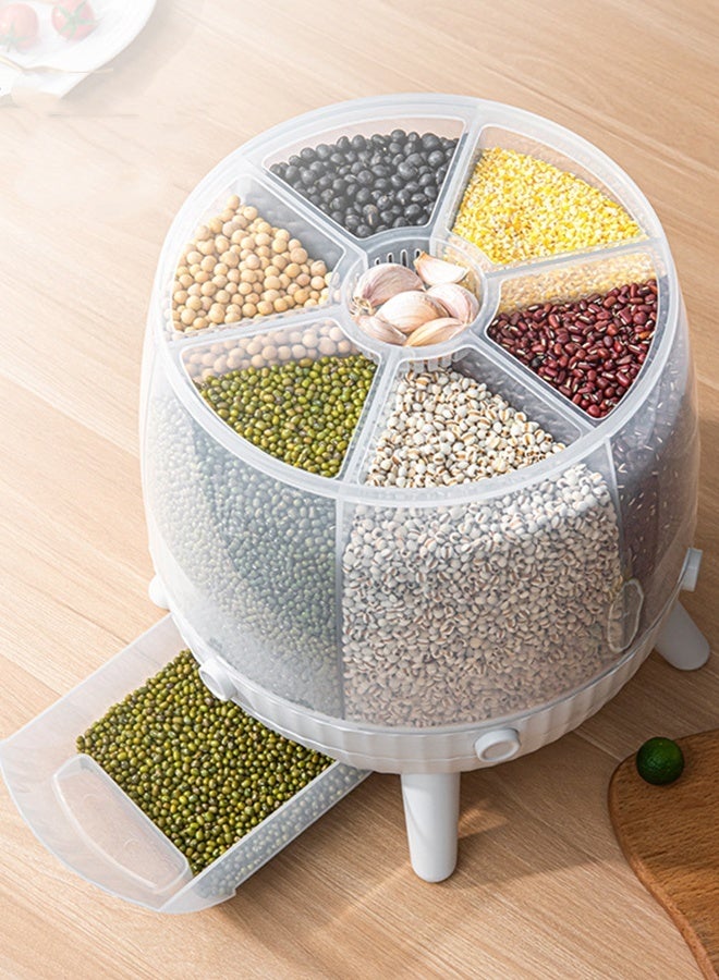 JCB CHIC موزع حاويات تخزين الحبوب، موزع طعام يدور 360 درجة، دلو طعام دائري، حاوية تخزين أرز شفافة، صندوق تخزين فواكه جافة قابل للدوران، خزان للمطبخ المنزلي - Image 2