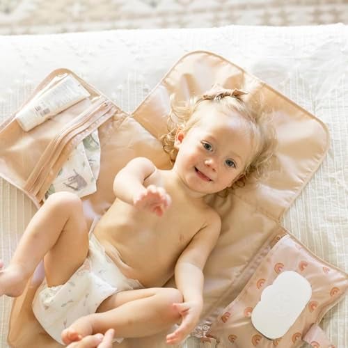 Tiny Twinkle Portable Diaper Changing Pad – Foldable, Waterproof & Compact Travel Changing Mat with Storage | Smart Wipes Pocket for On-The-Go Parents(Boho Rainbow) - Image 4