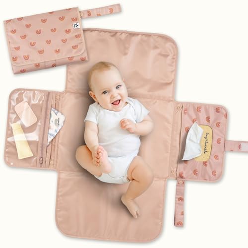Tiny Twinkle Portable Diaper Changing Pad – Foldable, Waterproof & Compact Travel Changing Mat with Storage | Smart Wipes Pocket for On-The-Go Parents(Boho Rainbow) - Image 1