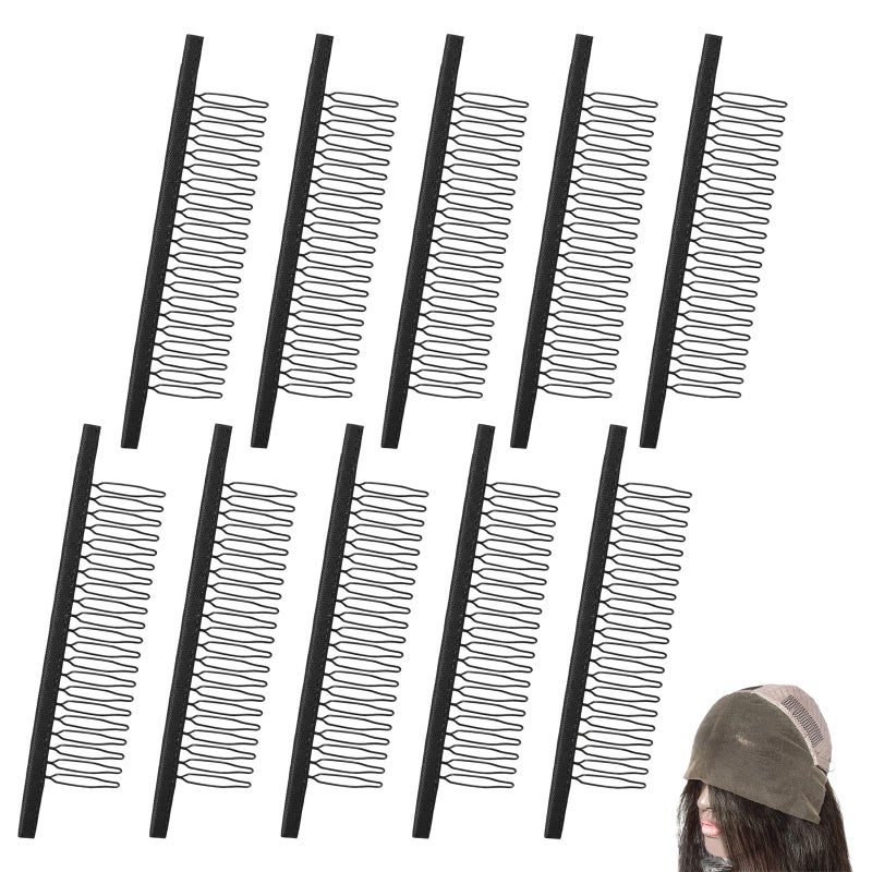 Xosjska 20 Teeth Wig Combs to Secure Wigs 10 PCS Wig Clips Metal Teeth Cloth 20Teeth Wigs Comb Clips for Wigcaps Secure Attachment Hairpiece Making DIY Hair Extension Black - Image 3
