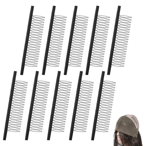 Xosjska 20 Teeth Wig Combs to Secure Wigs 10 PCS Wig Clips Metal Teeth Cloth 20Teeth Wigs Comb Clips for Wigcaps Secure Attachment Hairpiece Making DIY Hair Extension Black - Image 1