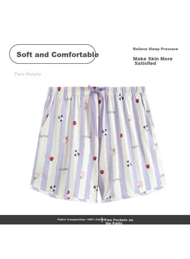 Fenton Fenteng Women's Summer Cotton Thin Breathable Shorts Casual Loose Home Pants Single Pants Lavender Purple XL - Image 1
