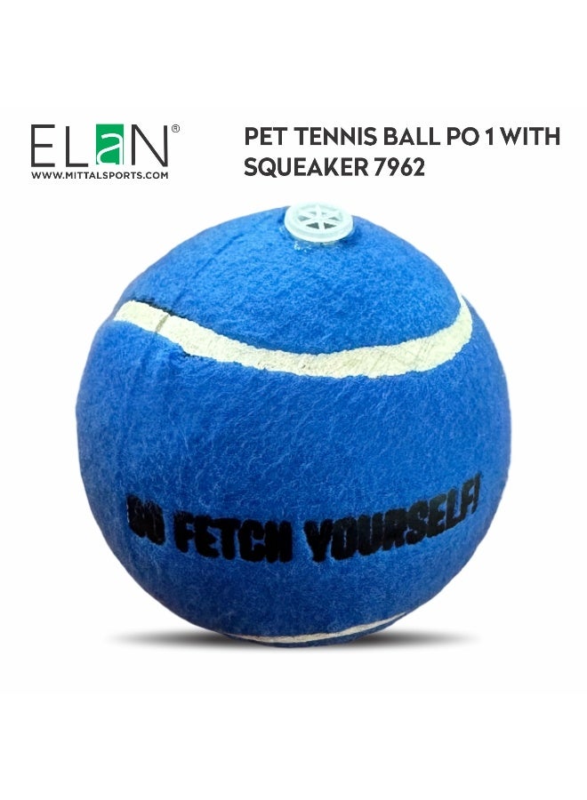 Elan Pet Tennis Ball Po 1 With Squeaker Blue – Durable Dog Toy Ball With Built-In Squeaker For Fetch, Training And Interactive Play - Image 1