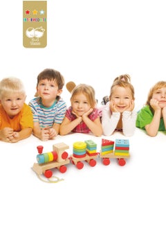 al ostoura toys Montessori Wooden Activity Cube Shape Matching Train Educational Toy  - Image 2