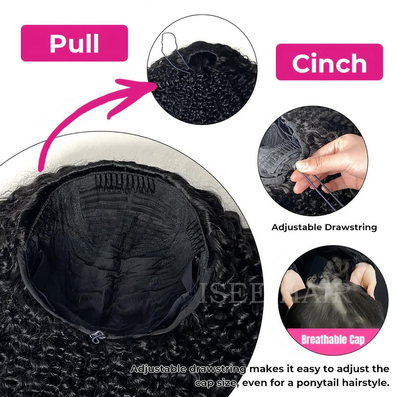 ISEE Half Wig Human Hair Glueless Wigs Upgrade 3 IN 1 Half Wig With Drawstring Seamless Clip Ins Flip Over Kinky Curly Human Hair No Glue No Lace For Women 180% Density 18 Inch - Image 5