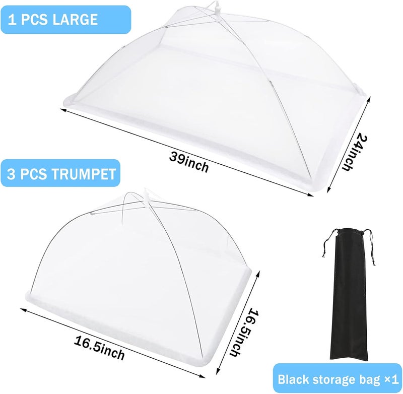 JULBEAR 4 Pcs Extra Large Mesh Food Cover Tent Umbrella Food Screen Covers for Outside Pop-up Mesh Reusable Food Nets for Parties Picnics Outdoor BBQs Collapsible (1 Pcs 40"x24", 3 Pcs 17"x17") - Image 2