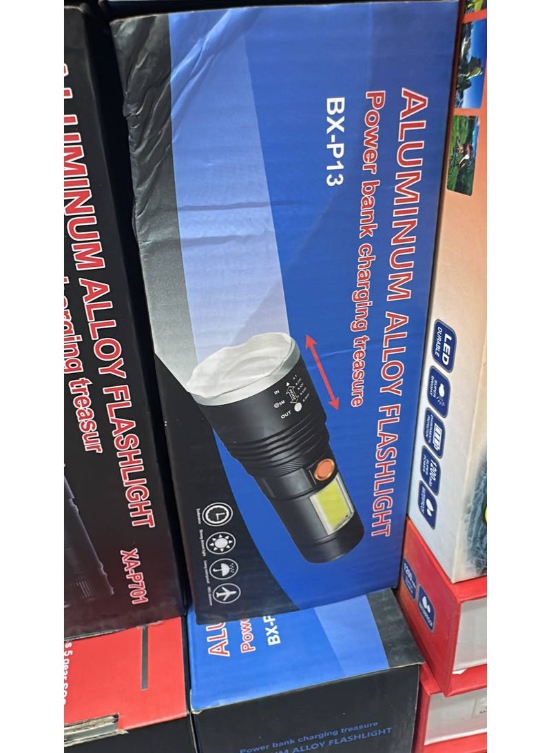 ALUMINUM ALLOY FLASHLIGHT BX-P13 – High-Power LED Tactical Rechargeable Torch, Durable Metal Body, Zoomable Light
