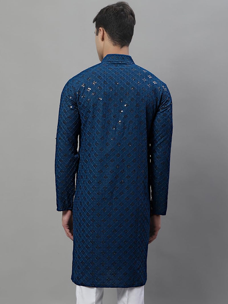 Jompers Men's Chikankari Embroidered and Sequence Kurtas Only (Peacock, M) - Image 2