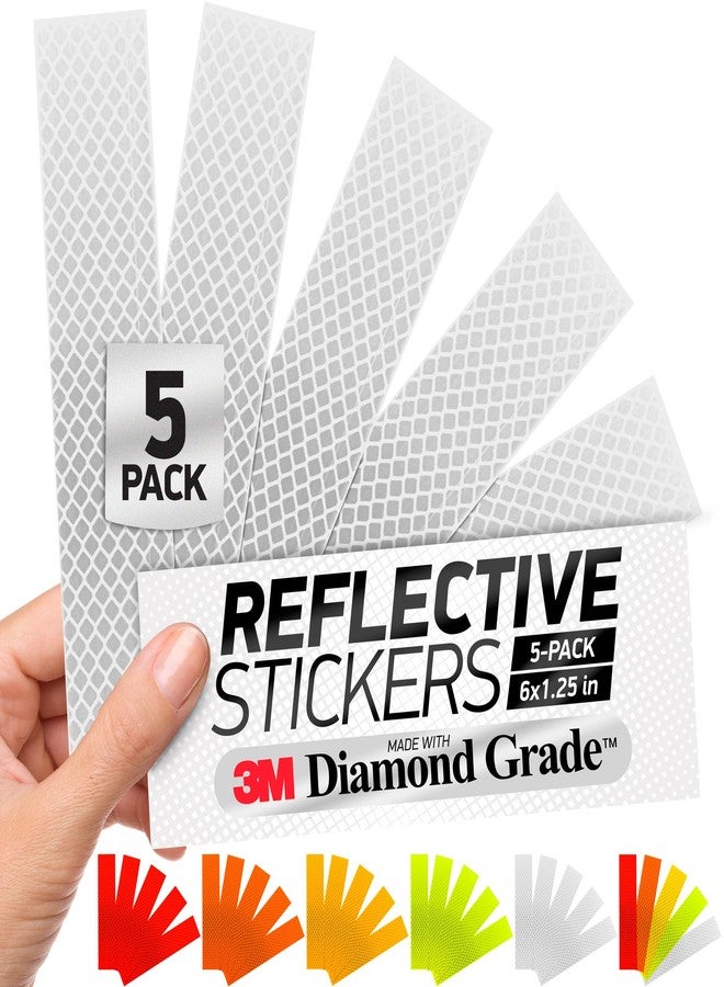 Byllstore Reflective Stickers | 3M Diamond Grade | White | 1.25″ x 6″ | 5-Pack | Reflective Safety Tape for Helmets, Cars, Mailboxes & More - Image 1
