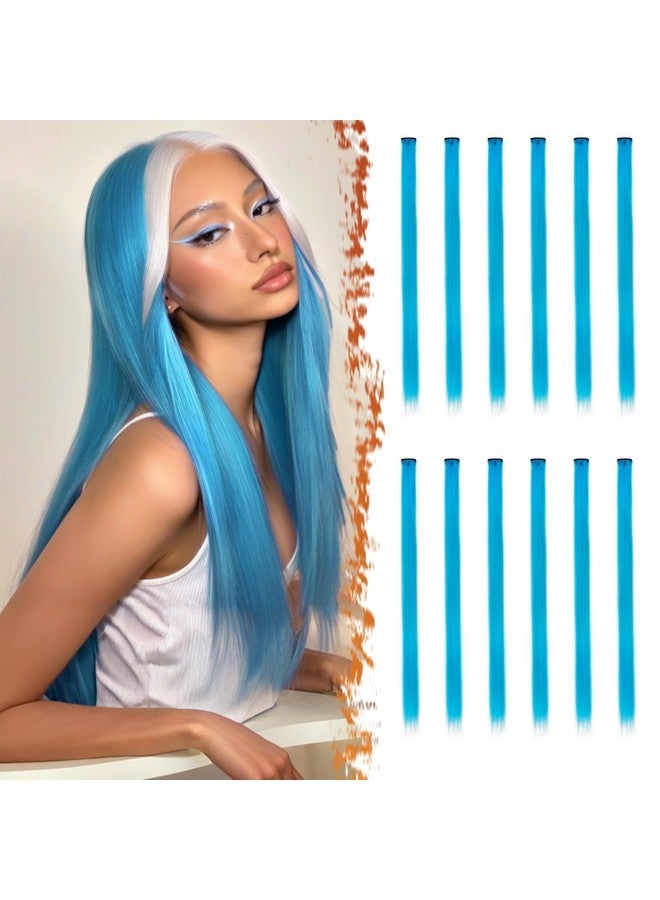 BARSDAR Light Blue Hair Extensions Clip in - Colored Blue Hair Extensions for Women, 22'' 12 PCs Colorful Hair Extensions Straight Synthetic Blue Hairpieces Christmas Halloween Hair - Sky Blue - Image 1