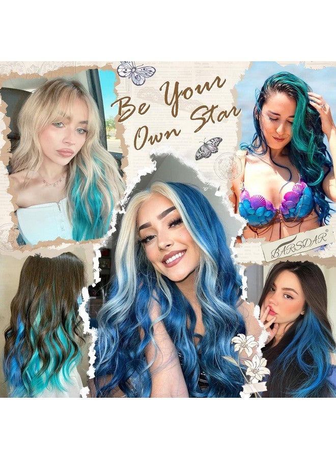 BARSDAR Light Blue Hair Extensions Clip in - Colored Blue Hair Extensions for Women, 22'' 12 PCs Colorful Hair Extensions Straight Synthetic Blue Hairpieces Christmas Halloween Hair - Sky Blue - Image 4