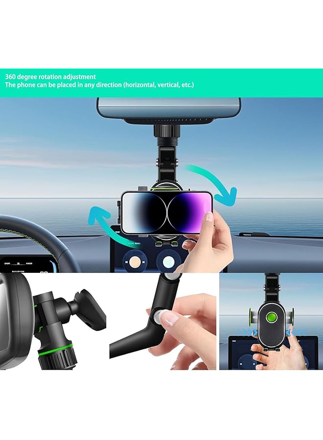 جيكتسي حامل هاتف في مرآة الرؤية الخلفية، حامل هاتف عالمي للسيارة قابل للدوران والسحب بزاوية 360 درجة، مناسب للمرايا الخلفية الكبيرة، للهواتف الذكية مقاس 4.0 إلى 6.5 بوصة، وللمكاتب بسمك 1 بوصة - Image 5