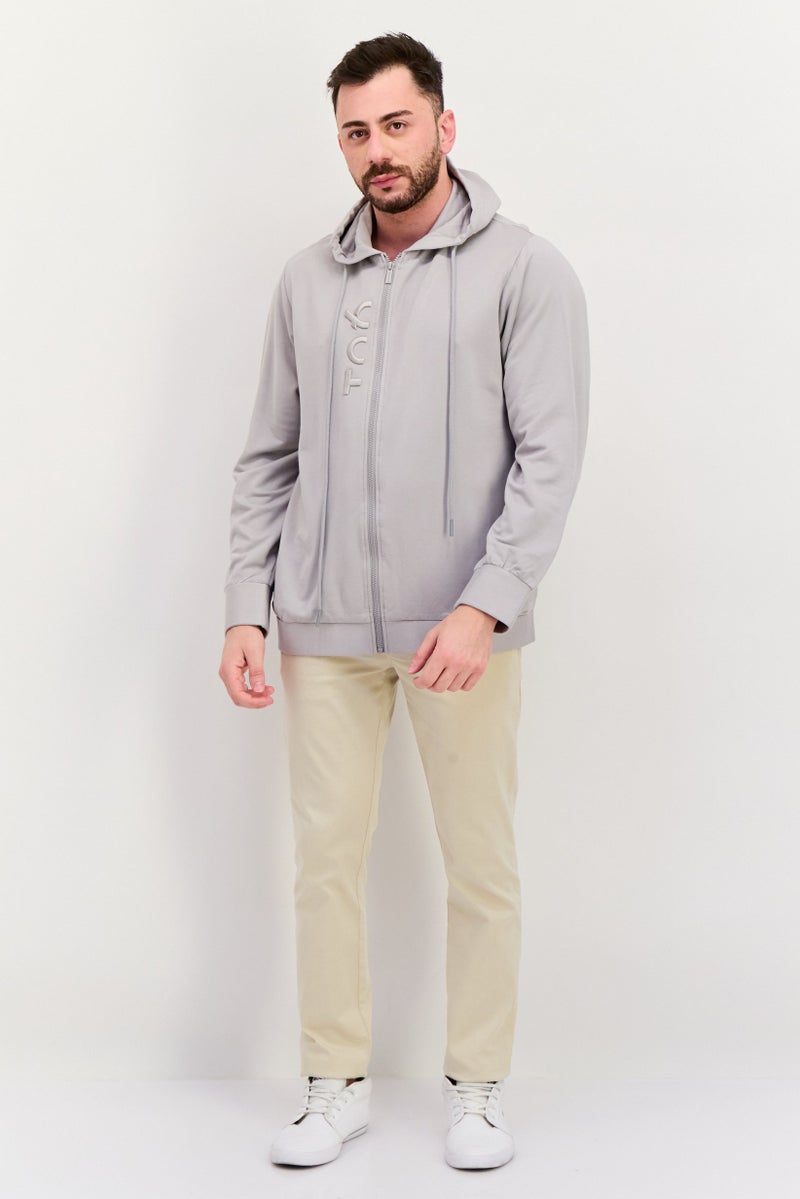 TRIBE OF 6 Men Embroidered Logo Long Sleeves Hooded Sweatshirt, Grey - Image 4