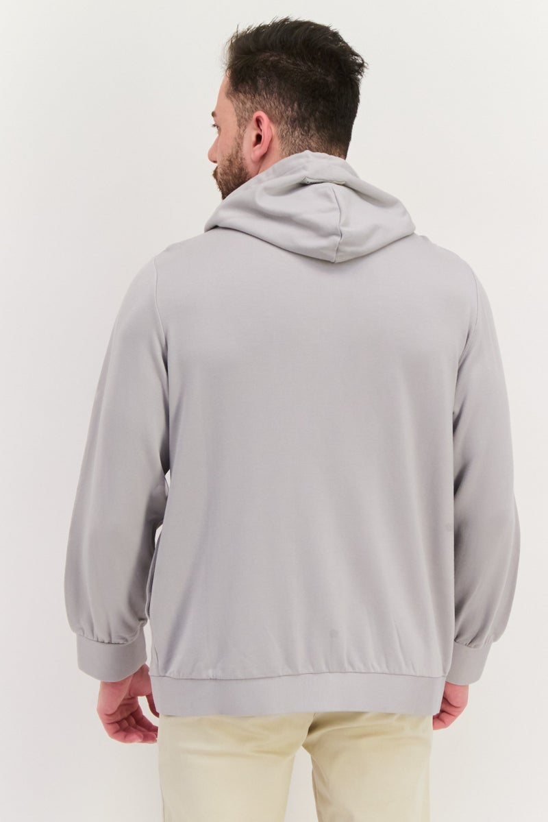 TRIBE OF 6 Men Embroidered Logo Long Sleeves Hooded Sweatshirt, Grey - Image 3