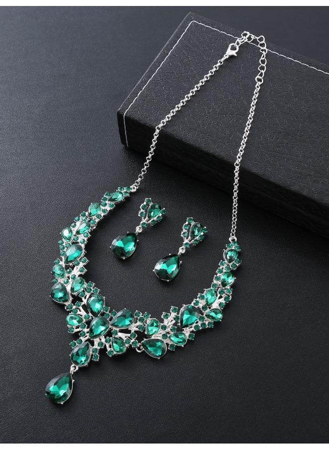NIBEMINENT Water Drops Super Flash Rich Bride Necklace Three-piece Set Zircon New Gem Short Crystal 