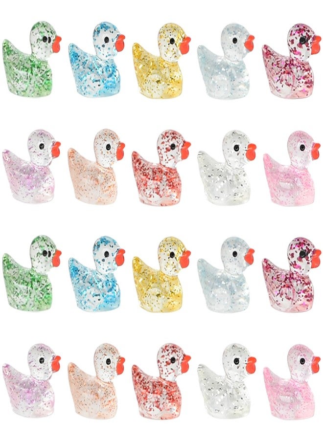 FEILIBAY 50 PCS Miniature Glitter Ducks, Tiny Resin Ducks for Fairy Garden, Xmas Party Favors, Holiday Decorations - Image 1