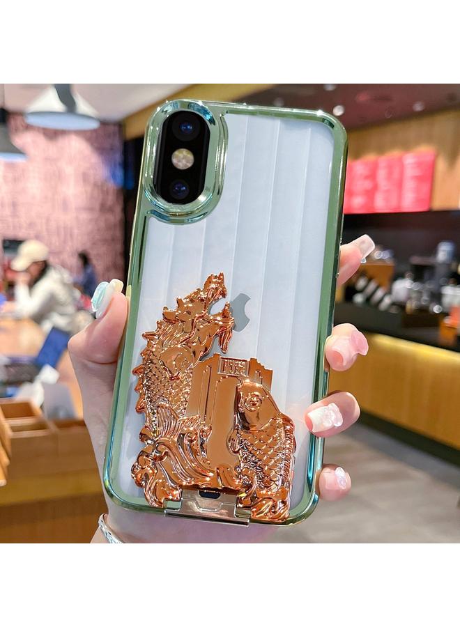 S-TOP Case For iPhone X / XS Electroplated Carp Leaping Dragon Gate Pattern TPU Phone Case - Image 1
