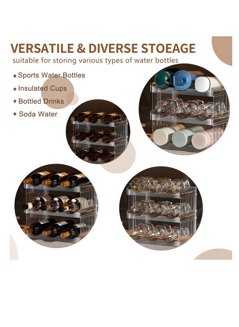 Water Bottle Organizer for Cabinet, 3 Tier Water Bottle Storage Organizer, 9 Bottle Holder Rack, Stackable Water Bottle Storage Rack, Drink Bottle Holderfor Cabinet Fridge Kitchen Organization
