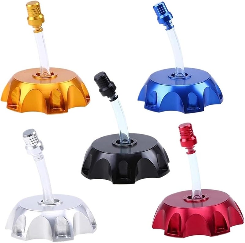 Universal Motorcycle ATV Fuel Gas Cap Cover Breather Pipe Set Silver - Image 2